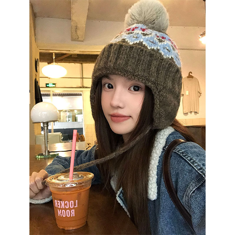 费尔岛复古滑雪毛线帽女秋冬东北加厚保暖护耳帽子毛球针织帽冬天,运动包/户外包/配件,运动帽,淘宝优惠券,粉丝福利购,淘宝优惠卷