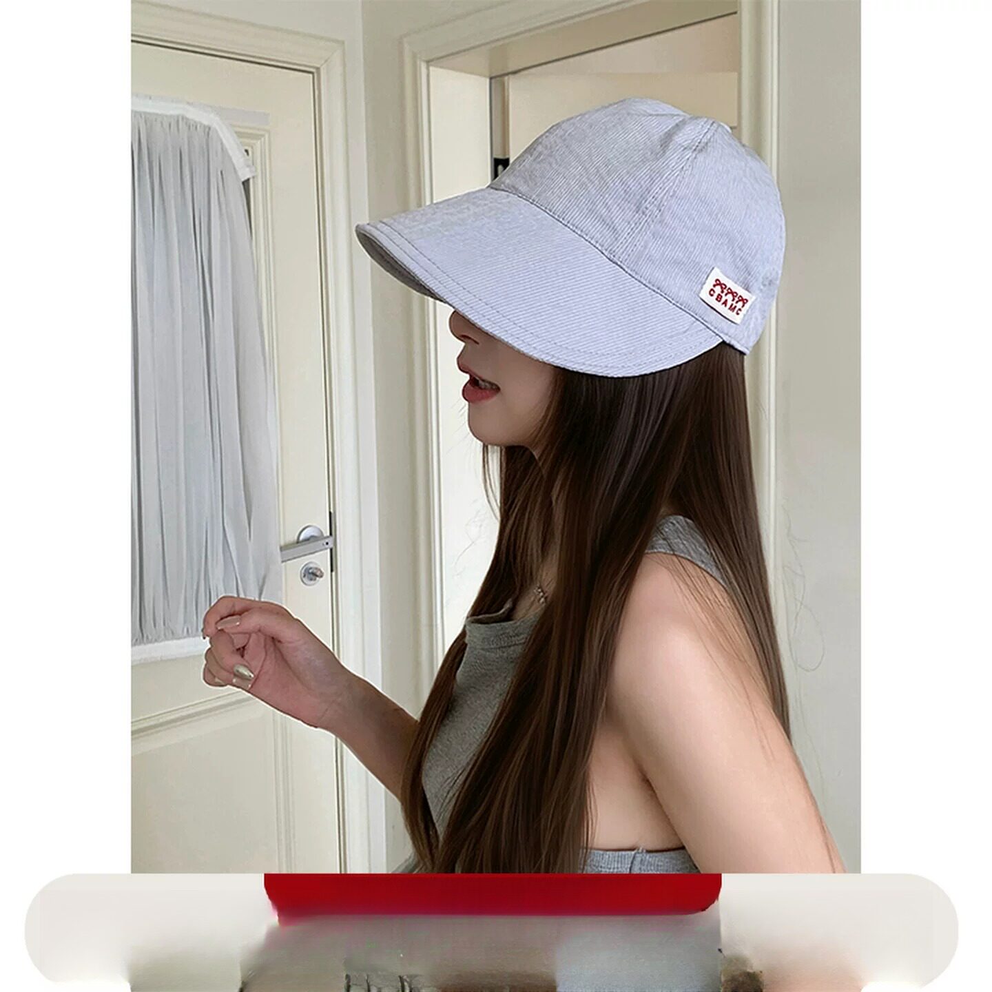 韩系氛围感条纹蓝色渔夫帽子女