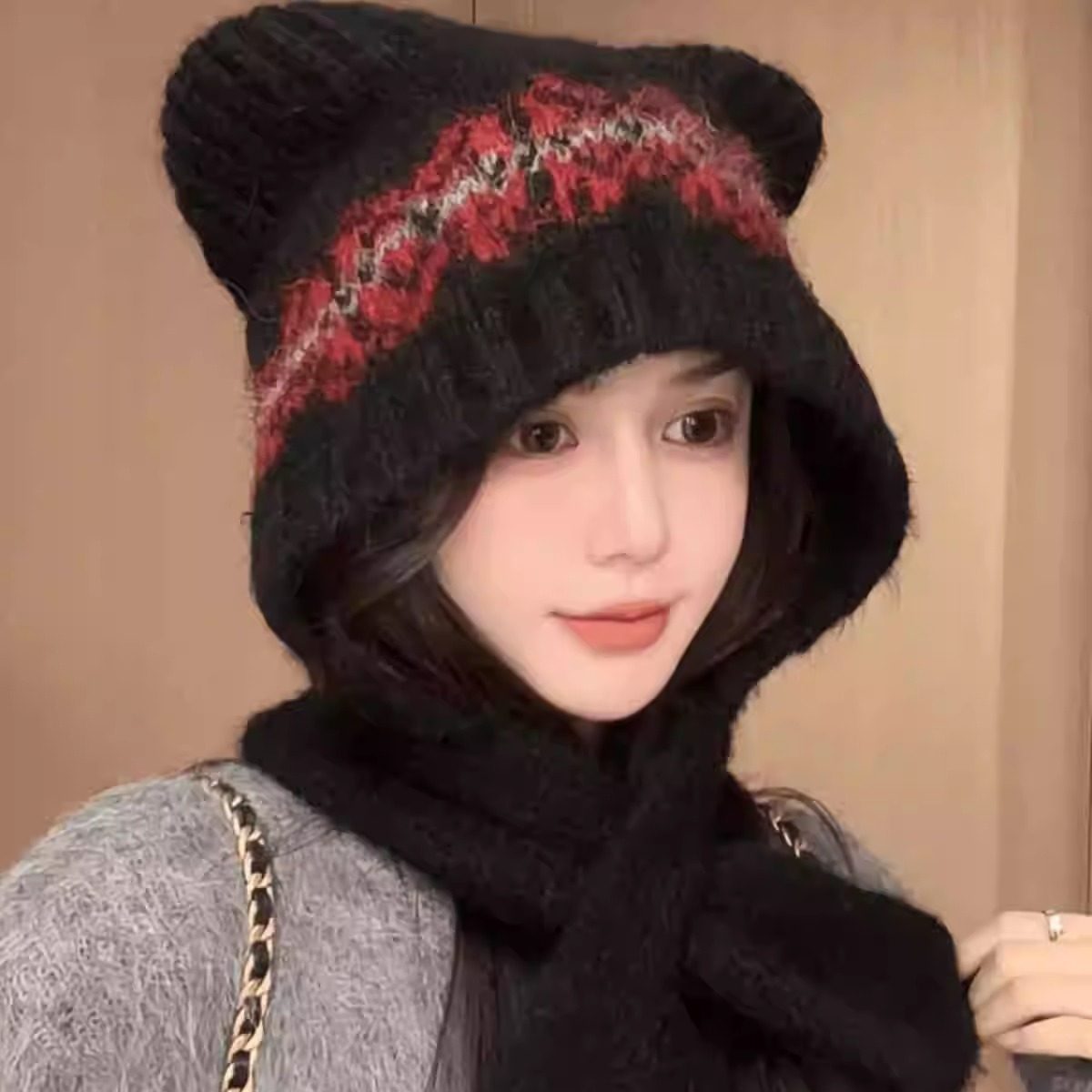 巴拉克子女秋冬加厚保暖护耳无檐