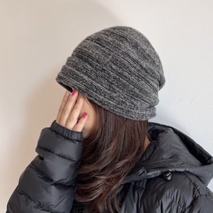 大头福音~羊毛冷帽时尚洋气卷檐堆堆针织帽子男女显脸小冬天褶皱