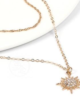 极速。Mothers Day gift Diamond SunflowerL multi-layer Neckl