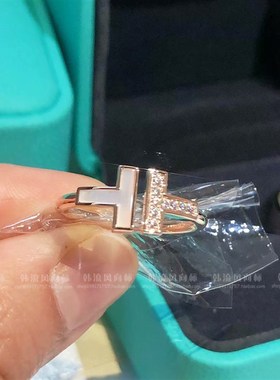 极速白贝母镶钻双t戒指指环女纯银镀金G可调情侣对戒网红小众设计