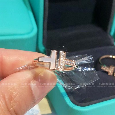 极速白贝母镶钻双t戒指指环女纯银镀金G可调情侣对戒网红小众设计