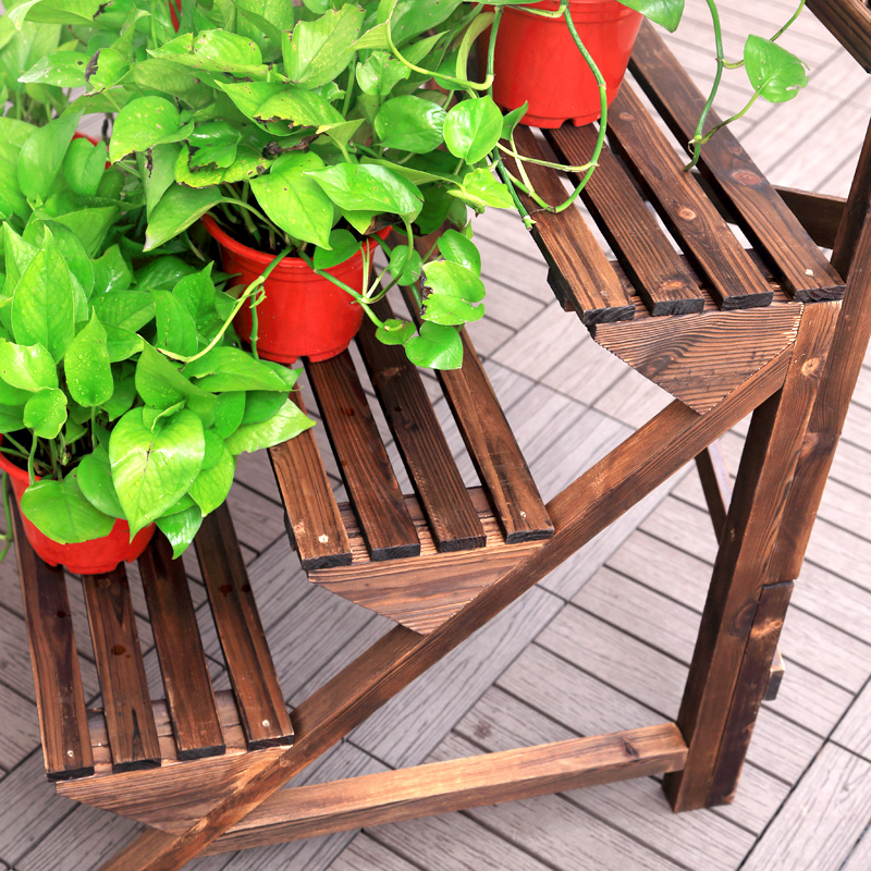 极速防腐实木多h层阶梯花架户外阳台置物花盆架落地式网格吊兰花