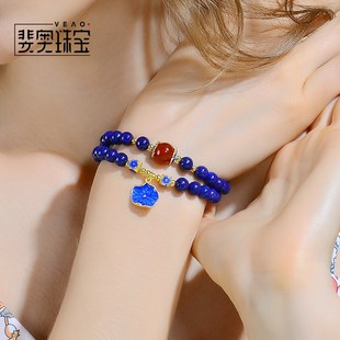 极速6mm双e层手链女士串珠青金石手串天然水晶玛瑙珠子链复古银饰