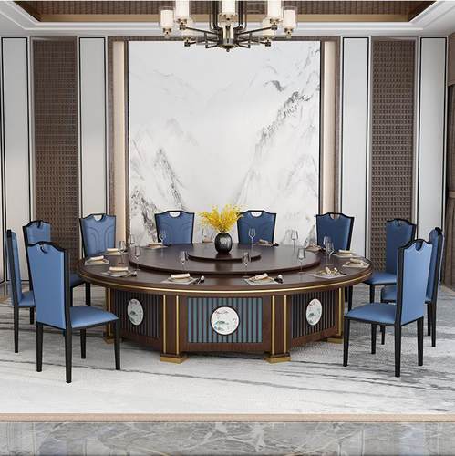 极速新中式酒店大圆桌实木电动z餐桌现代餐厅轻奢简约自动旋转桌