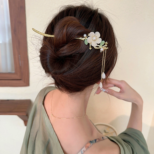 极速玉兰花发簪女汉服头饰配旗袍的发詹G古风2023新款盘头发张簪