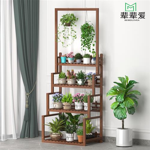 极速阳台室内外多层落地实木花架子吊兰J爬藤植物架室外防腐庭院