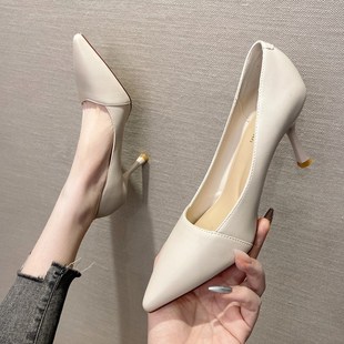 酒店工作r黑色細跟職業尖頭軟皮舒適通勤上班軟底 極速空乘高跟鞋