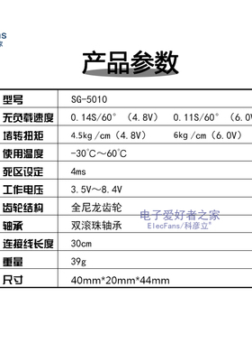 极速SG5010标准舵机5KG大扭矩机器人马I达机械手臂航模航拍车模3K