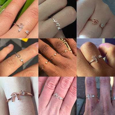 极速Exquisite Simple Initial Letter Rings For Women Sta.ckab