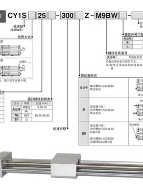 极速CY1bS磁偶式无杆气缸CY1S15*100/200/20*300/25*400/32*500/4