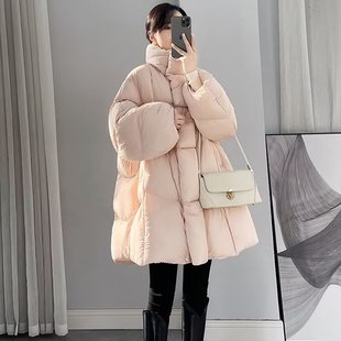 韩系连帽棉服裙女冬季 宽松加厚保暖面包服潮棉衣休闲立领外套 新款