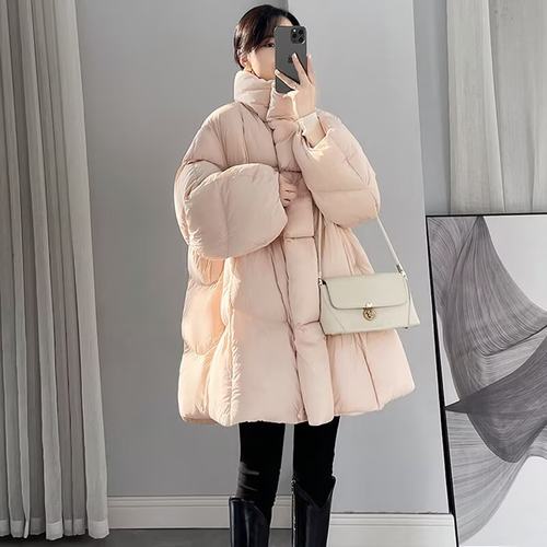 韩系连帽棉服裙女冬季新款宽松加厚保暖面包服潮棉衣休闲立领外套