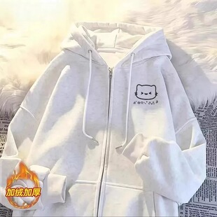 男女童开衫拉链连帽卫衣纯棉初中生卡通中大童秋冬防风保暖外套潮