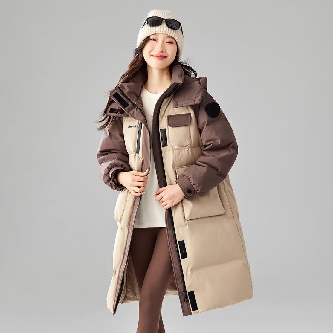 露营羽绒服女士2025冬季新品过膝中长款加厚保暖拼色棉衣棉服外套