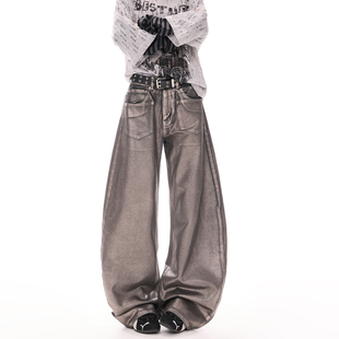 子 男裤 新款 显瘦阔腿烫银牛仔女拖地做旧百搭宽松适合水洗潮牛仔裤