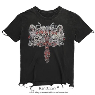 MELANIN 黑色素刺青 抽象恶搞滑板前卫红黑-黑红穿搭破烂短袖T恤