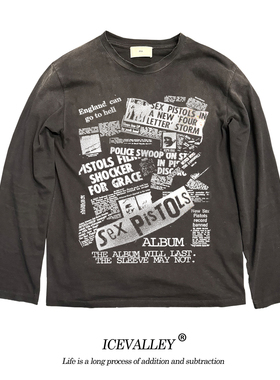 MELANIN 小脏T美式做旧拼贴slogan复古千禧ins喷马骝艺术长袖T恤