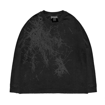 330G！ 重工！水洗做旧破洞 秋冬季亚文化印花帅气休闲长袖T恤