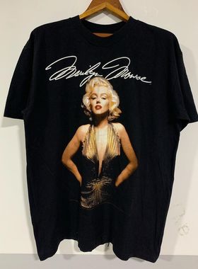 罕见！vintage玛丽莲梦露Marilyn Monroe签名美式复古水洗短袖T恤