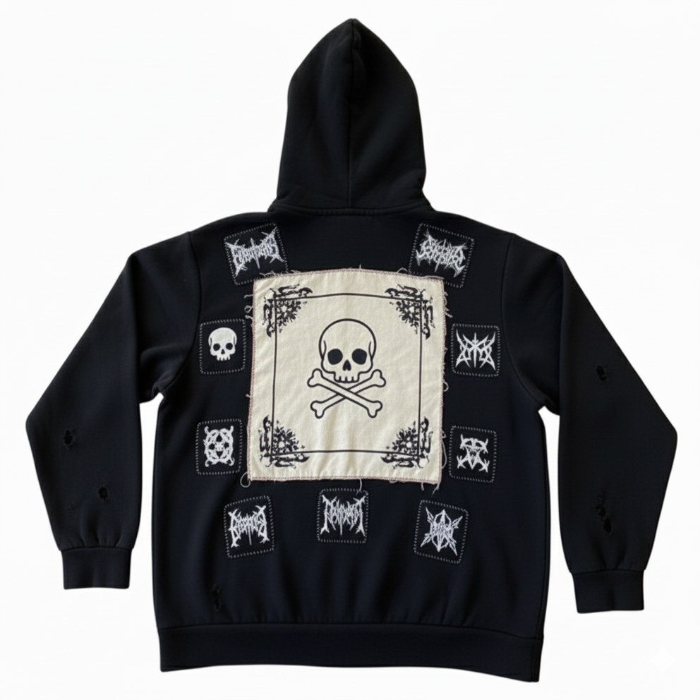 MELANIN 黑色素刺青重金属朋克反差萌暗黑先锋做旧古着感连帽卫衣