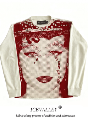 MELANIN 黑色素刺青 波普风红色人像小众视觉系长袖T恤Y2K亚文化