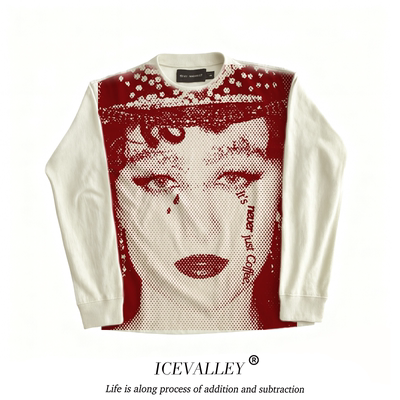 MELANIN 黑色素刺青 波普风红色人像小众视觉系长袖T恤Y2K亚文化