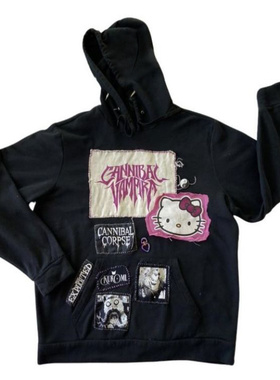 MELANIN 黑色素刺青朋克暗黑系做旧美式摇滚古着感反差萌连帽卫衣