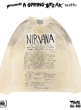 MELANIN 黑色素刺青 NIRVANA涅槃乐队复古摇滚风小众脏脏长袖T恤