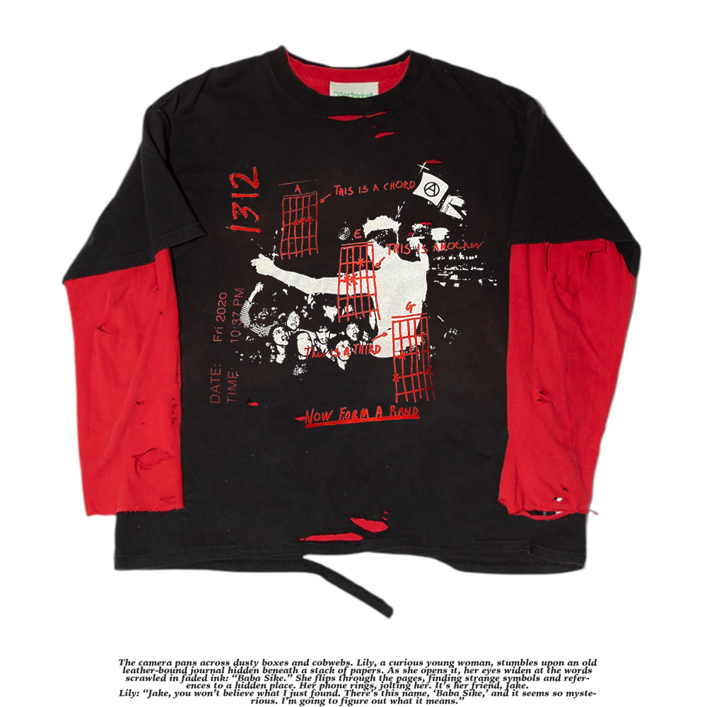 MELANIN 黑色素刺青 朋克摇滚暗黑风vtg小众破洞水洗两件套长袖