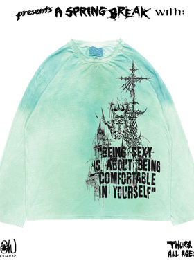 MELANIN 黑色素刺青 EOM系嬉皮暗黑少女动漫风宽松脏脏长袖T恤