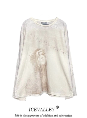 MELANIN 黑色素刺青 小众慵懒欧洲艺术素描像简约复古宽松脏脏长T