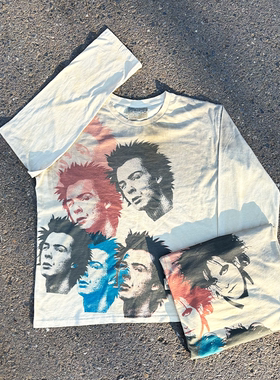 MELANIN 黑色素刺青 摇滚美式复古脏染水洗The Cure乐队长袖T恤