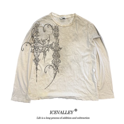 小众别致线稿脏染大码长袖T恤