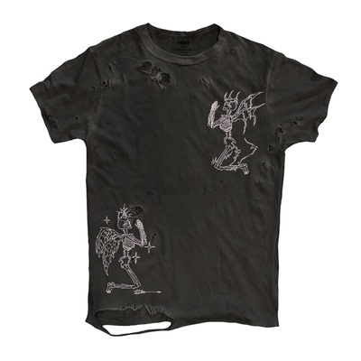 MELANIN 黑色素刺青 暗黑恶魔骷髅破坏破洞短袖T恤做旧复古宽松