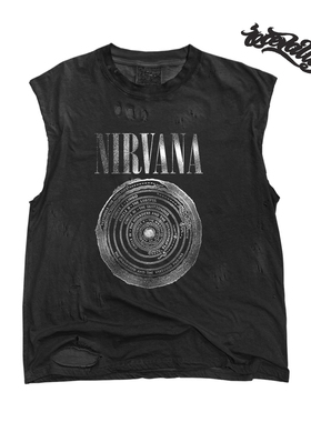 深度破坏水洗做旧破洞！50支轻薄！正肩！nirvana摇滚修身砍袖t恤