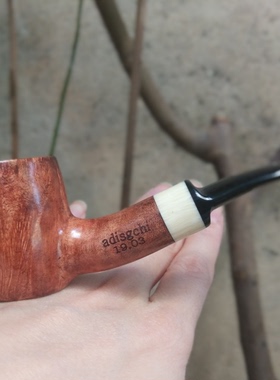 意大利石楠木手工中大号扑克式弯式9M经典平放桌面桌斗圆酒桶烟斗