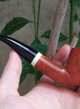意大利石楠木手工实木中号弯式八角斗型烟斗9MM桌面可站立送工具