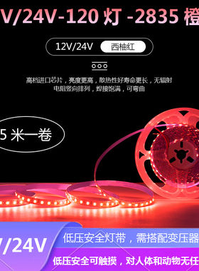 12V24V橙红灯带12伏橙红橙光西柚红西瓜红灯带自粘线形橙色灯带条