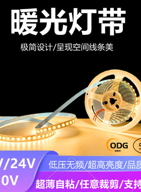12V24V暖光色LED暖黄色灯带淡黄色灯条12伏24伏3000K超薄贴片220V
