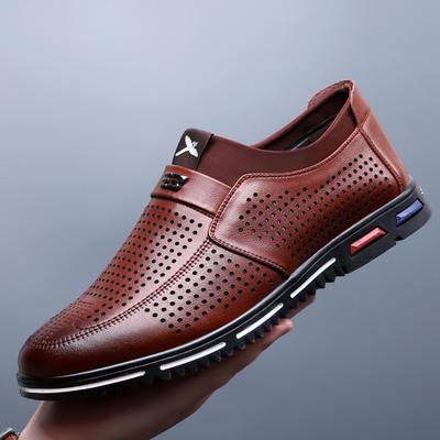 夏季男士凉鞋圆头真皮透气休闲鞋