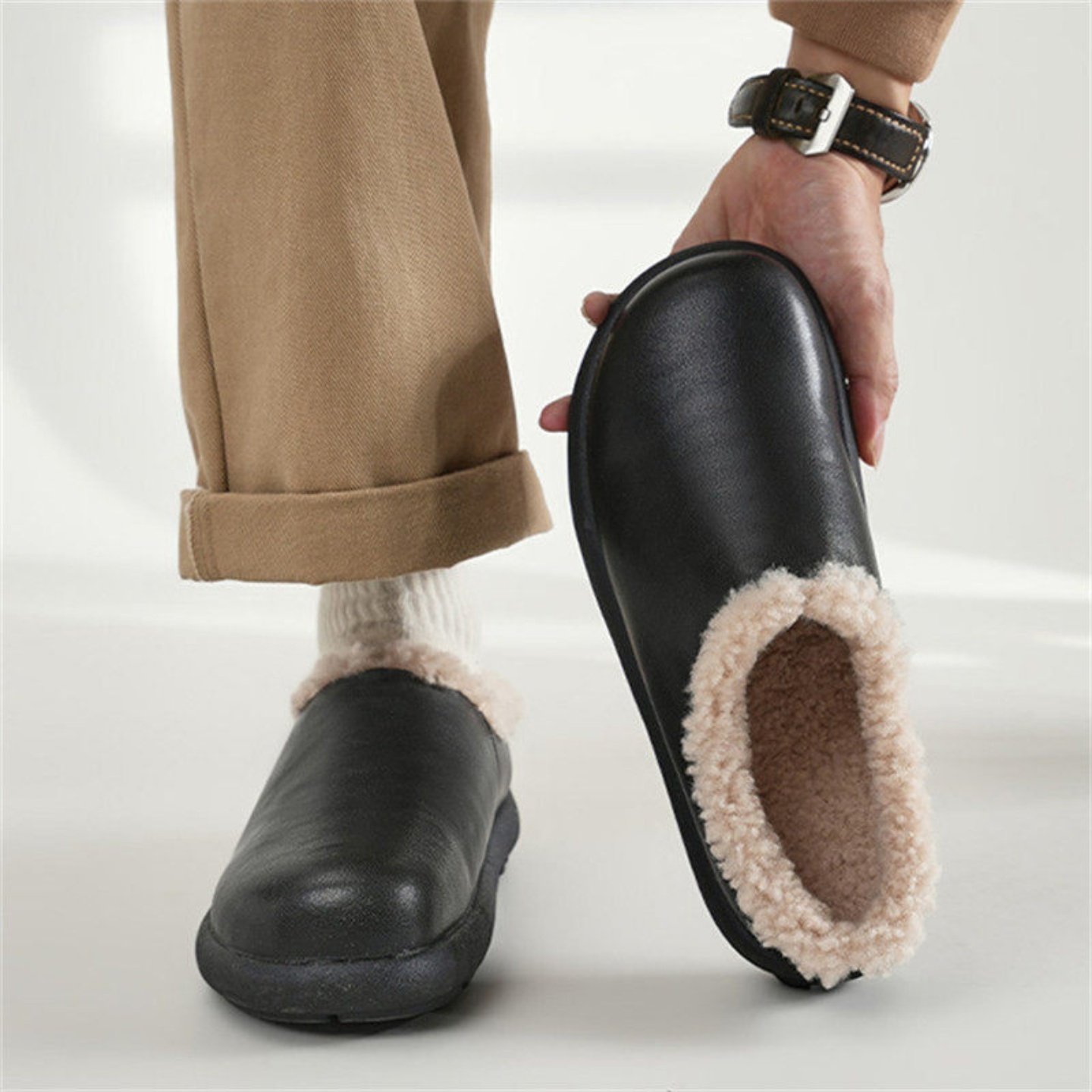 正品黑色防水小土豆勃肯鞋男2026冬季新款厚底半拖棉鞋毛绒雪地靴,流行男鞋,软木鞋/勃肯鞋,淘宝优惠券,粉丝福利购,淘宝优惠卷