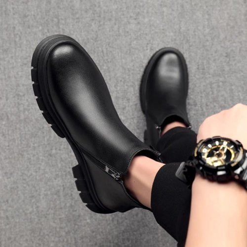 马丁靴男高帮冬季加绒2025新款短靴英伦风中帮男士切尔西靴子真皮