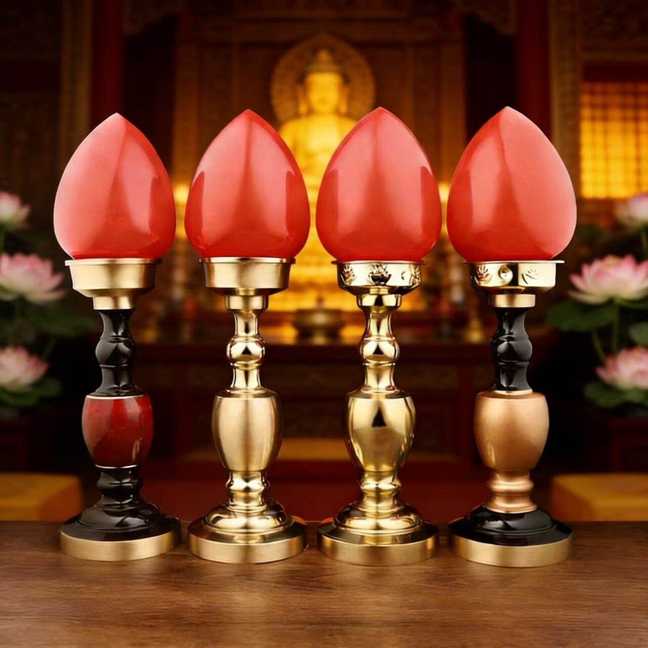 佛具纯铜LED插电蜡烛灯光身铜波灯供佛家用供奉关公灯财神长明灯