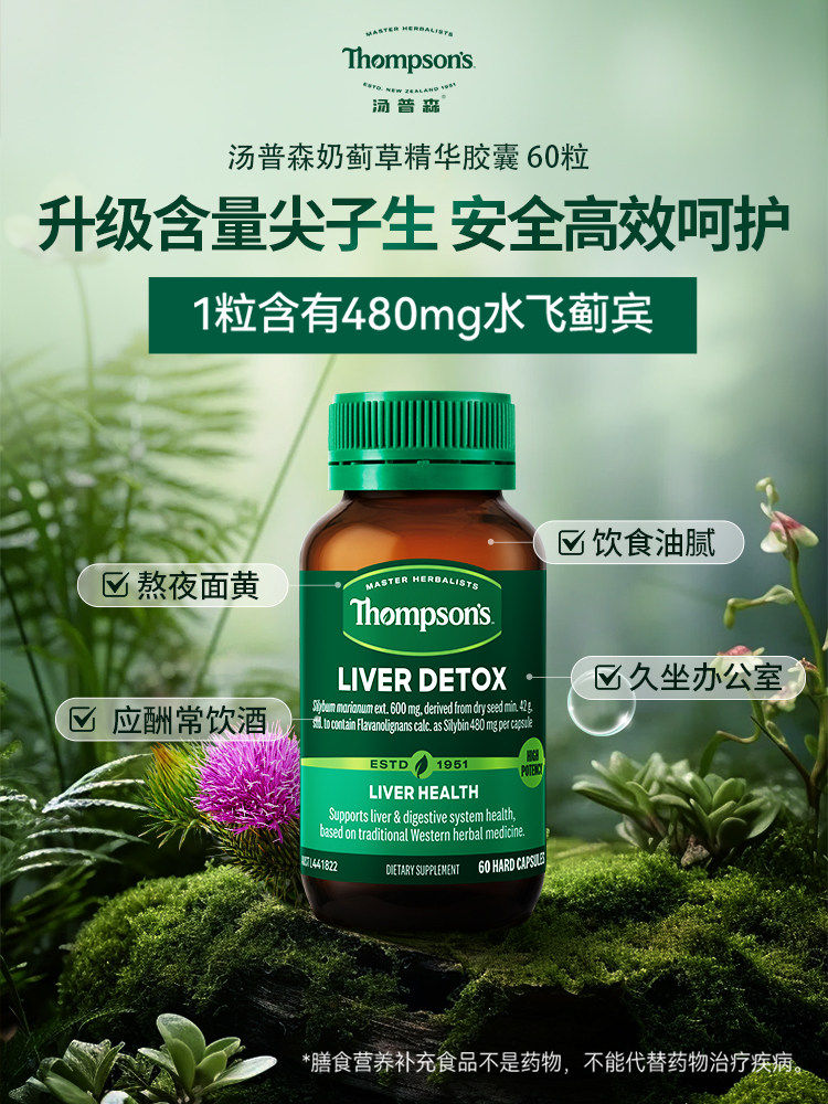 Thompson Liver Protection Tablets, Thompsons Milk Thistle Essence, Silybin Liver Relief Wine, 60 Tablets for Health Care When Staying Up Late thumbnail 3