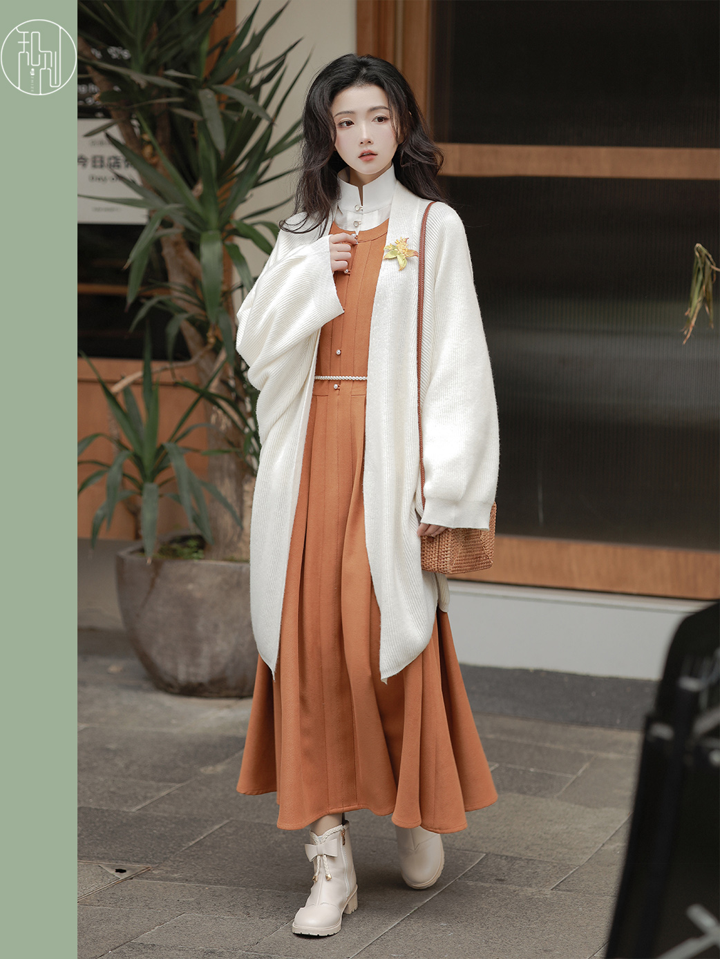 知则羊毛混纺针织外套宽松中长款