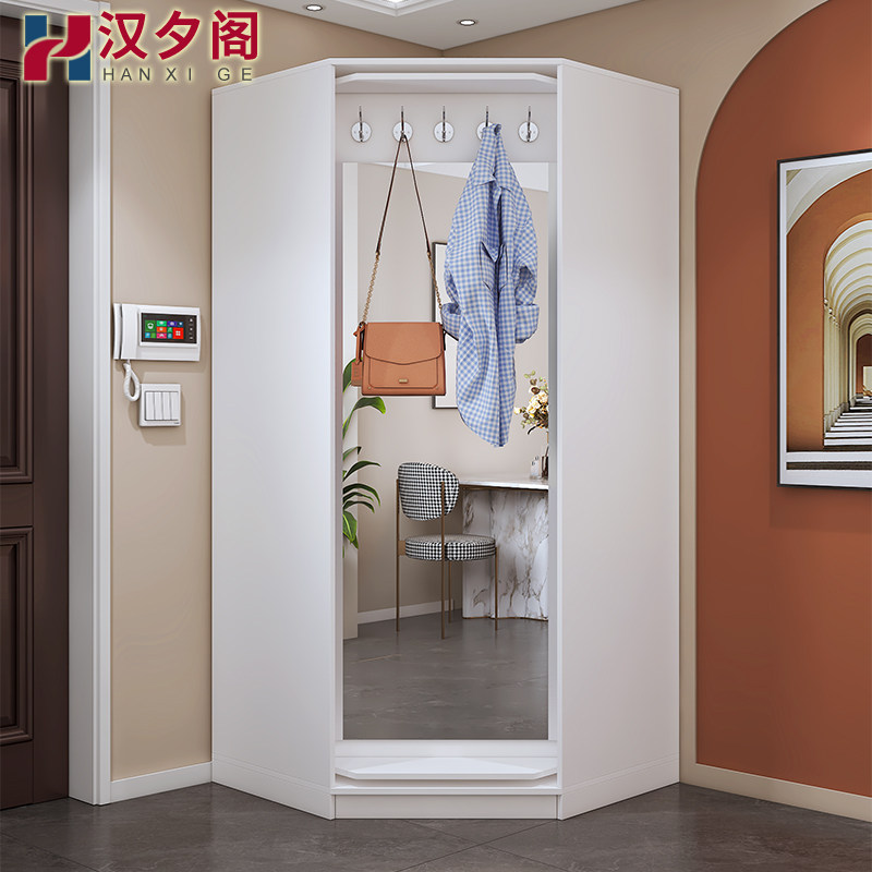 现代简约90度转角旋转鞋柜入户家用门厅柜玄关柜墙角柜带镜子W15