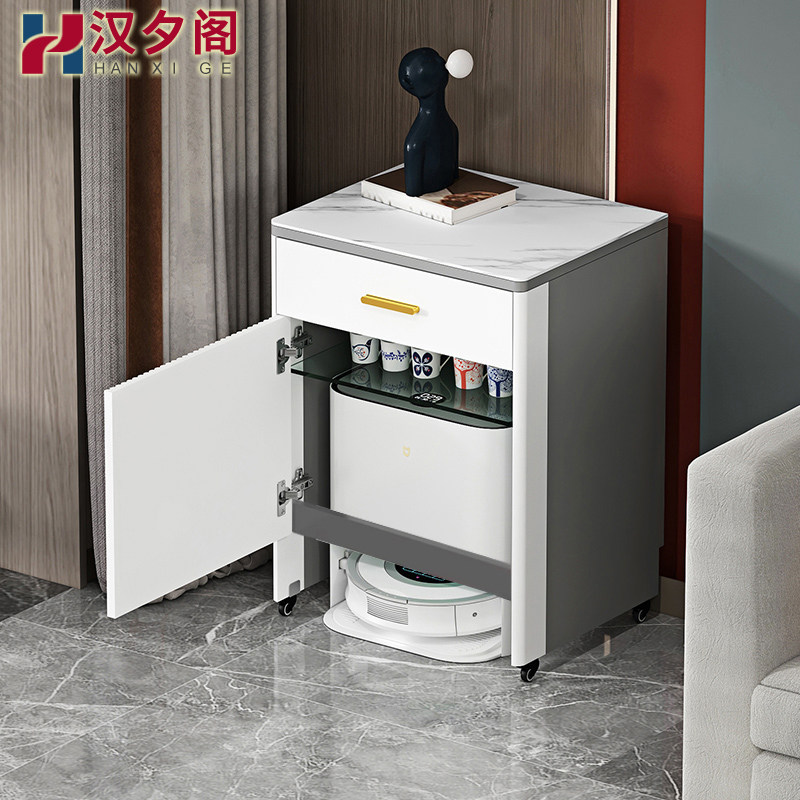 意式轻奢岩板沙发边几扫地机器人收纳柜客厅沙发侧边柜储物柜8J24