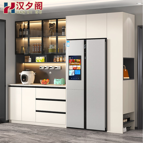 奶油风餐边柜嵌入式冰箱柜一体